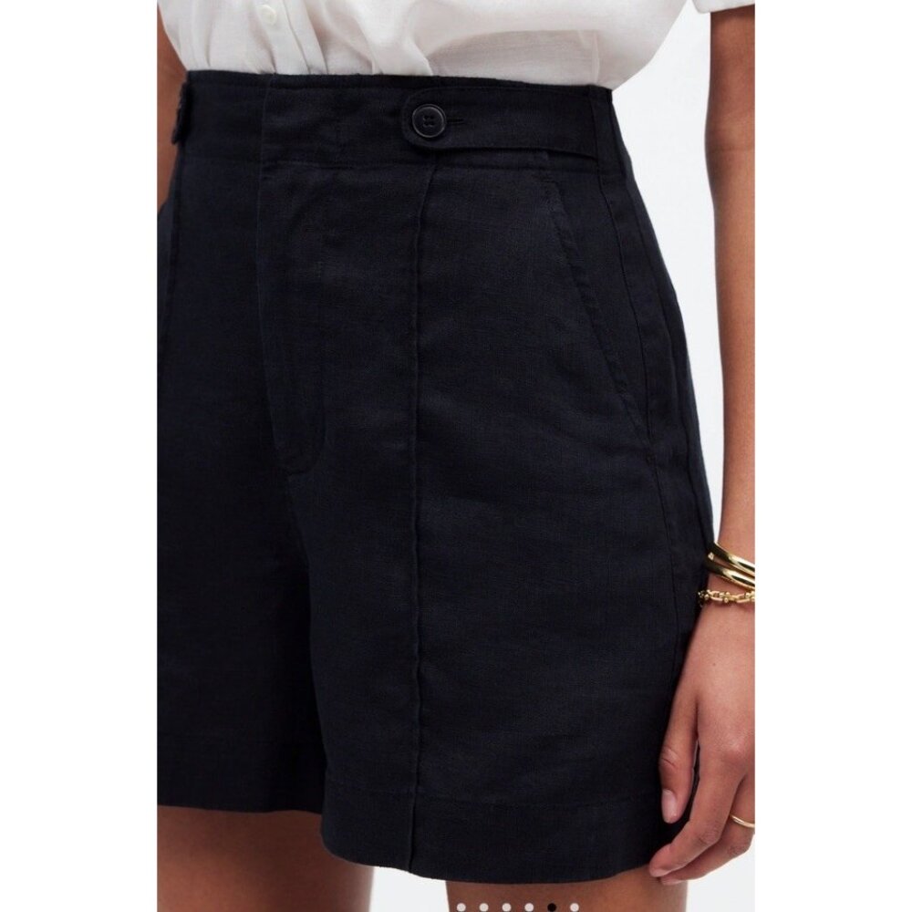 Madewell Women’s 100% Linen Shorts Black High Rise Clean Button Pockets 10 1D - Picture 3 of 14